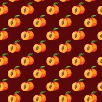 Apricot fruit flat seamless pattern on red background. Illustrazione stock