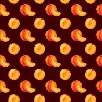 Apricot fruit flat seamless pattern on brown background. Stockillustratie