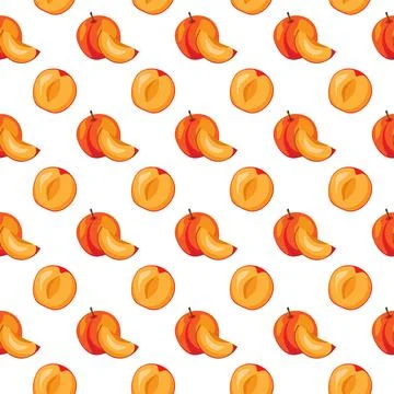 Apricot fruit flat seamless pattern on white background. 스톡 일러스트