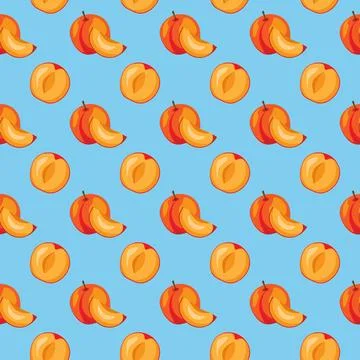 Apricot fruit flat seamless pattern on blue background. イラスト素材