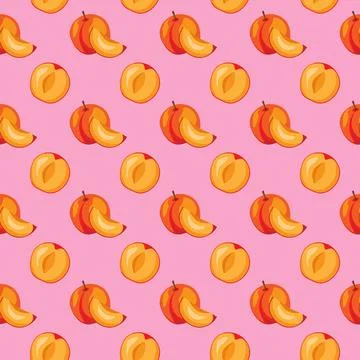Apricot fruit flat seamless pattern on pink background. Stock Illustration