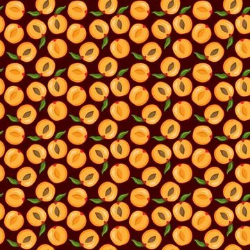 Apricot fruit flat seamless pattern on brown background. 스톡 일러스트