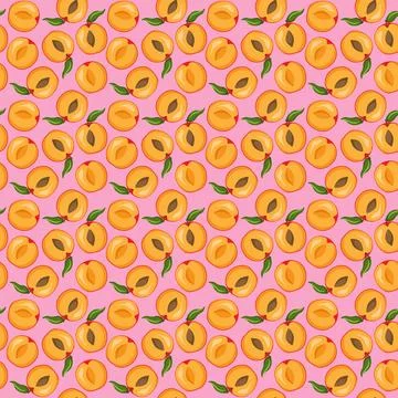 Apricot fruit flat seamless pattern on pink background. 스톡 일러스트