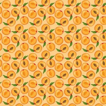 Apricot fruit flat seamless pattern on orange background. 스톡 일러스트