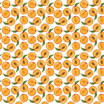 Apricot fruit flat seamless pattern on white background. Stock Illustration