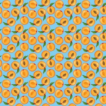 Apricot fruit flat seamless pattern on blue background. Stockillustratie