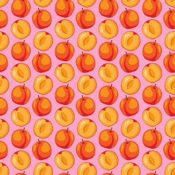 Apricot fruit flat seamless pattern on pink background. 스톡 일러스트