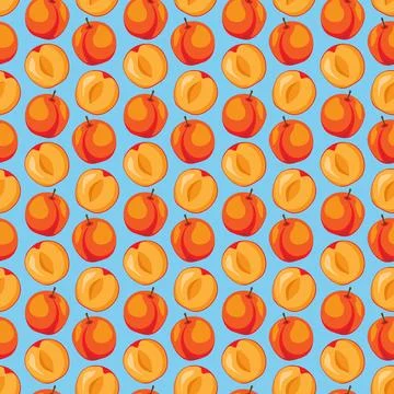 Apricot fruit flat seamless pattern on blue background. イラスト素材