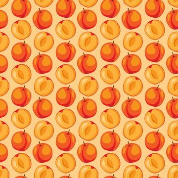 Apricot fruit flat seamless pattern on orange background. Stock Illustration