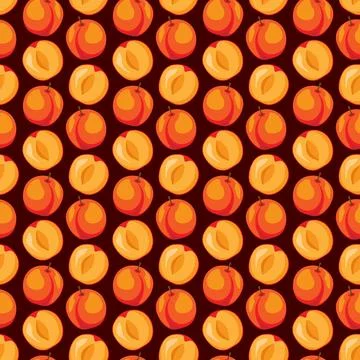 Apricot fruit flat seamless pattern on brown background. Stock Illustration