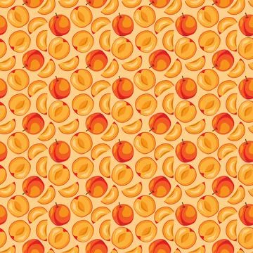 Apricot fruit flat seamless pattern on orange background. Stockillustratie