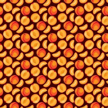 Apricot fruit flat seamless pattern on brown background. Stockillustratie