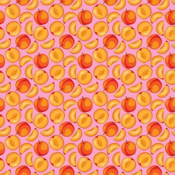 Apricot fruit flat seamless pattern on pink background. 스톡 일러스트