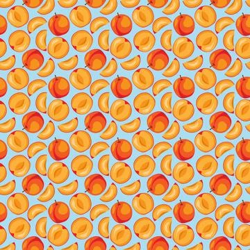 Apricot fruit flat seamless pattern on blue background. Stock Illustration