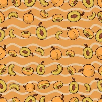 Apricot Fruit Seamless Pattern in Cartoon Style. Perfect For Background, Ba.. Stock Illustration