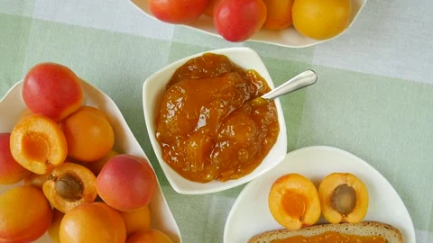 Apricot jam on the table. Stock Footage 297184977
