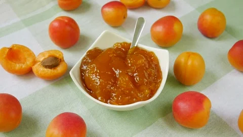 Apricot jam on the table. Stock Footage 297299539