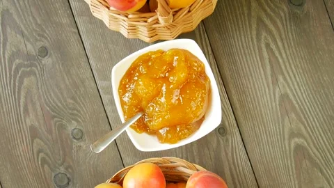 Apricot jam on the table. Stock Footage 301862585