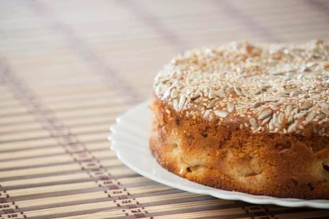 Apricot pie on plate Stock Photos