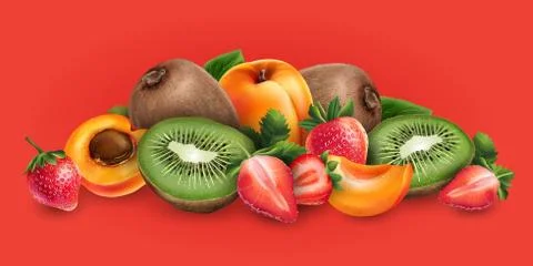 Apricot, strawberry and kiwi Stock Illustration
