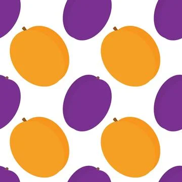 Apricots and plums Seamless pattern in trendy orange and purple. Summer fruits Illustrazione stock