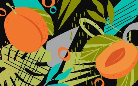 Apricots poster with geometric elements. Stock Illustration