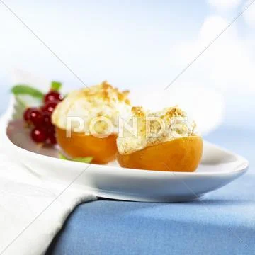 Apricots stuffed with Amaretto almond foam Stock Photos