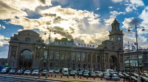 April 10, 2015. Main building of famous Kievsky Railway Terminal in Moscow Stock Footage 49032013