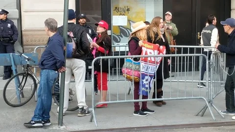 April 18, 2018 James Comey Book Signing, NYC Protesters Donald Trump &amp; NYPD Stock Footage 88661012