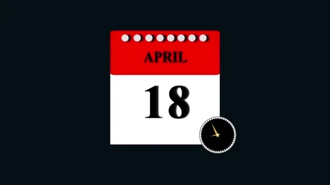 April 18 calendar date with rotating clock animation for deadline and sched.. 스톡 동영상 332896533