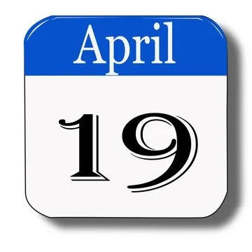April 19 date of calendar in blue and white color look like 3d with shadow Stock Illustration
