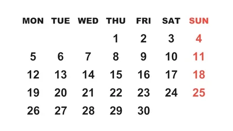 April 2, 2027, Animated 2025 planner showcasing April calendar, highlighting Stock Footage 320079751