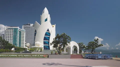 April 2 Square and Tram Huong Tower, Nha Trang, Vietnam Video stock 318525856