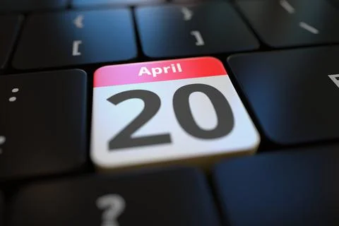 April 20 date on a keyboard key, 3d rendering イラスト素材