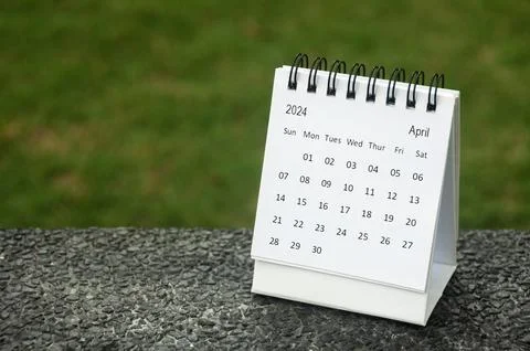 April 2024 table calendar with customizable space for text. Copy space and .. Stock Photos