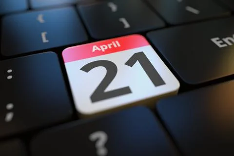 April 21 date on a keyboard key, 3d rendering 스톡 일러스트