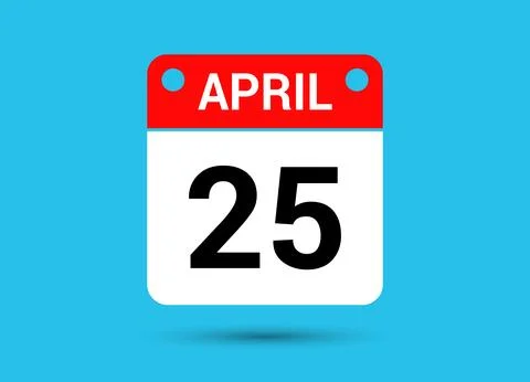 April 25 Calendar Date Flat Icon Day 25 Vector Illustration Stock Illustration