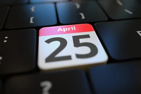 April 25 on a keyboard key, 3d rendering Illustrazione stock