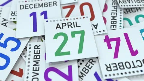 April 27 date on emphasized calendar page, 3D rendering Stock Illustration