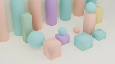 April 29 2026 Abstract 3D Pastel Peach Mint Geometric Shapes Studio Scene Stock Illustration