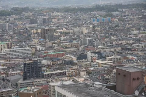 April 29 2026 Dense Sendai residential cityscape from above Fotos Stock