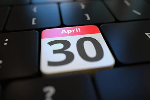 April 30 date on a keyboard key, 3d rendering イラスト素材