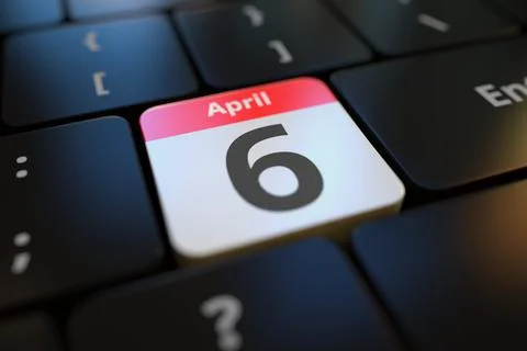 April 6 date on a keyboard key, 3d rendering Illustrazione stock