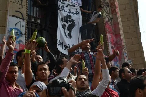 April 6 youth Bring zucchini against the Egyptian public prosecutor Stock Photos