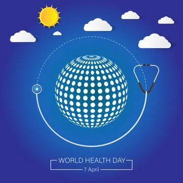 April 7 concept vector illustration text card design with stethoscope, clouds Stock Illustration