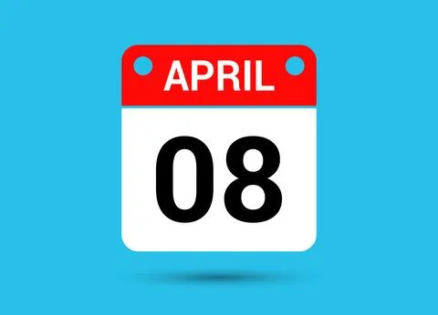 April 8 Calendar Date Flat Icon Day 8 Vector Illustration Stock Illustration