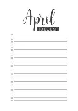 April To Do List. Vector Template. Handwritten lettering. Stock Illustration