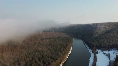 April fog Ufa river Stock Footage