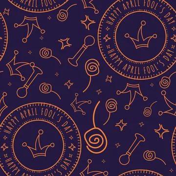 April fool day background pattern with lollypops and jester hats icons Vector Illustrazione stock