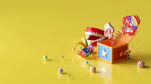 April fools day 3d rendering background with clowns Illustrazione stock
